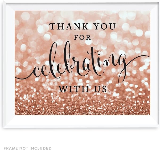 Andaz Press Wedding Party Signs, Glitzy Rose Gold Glitter, 8.5x11-inch, Thank You for Celebrating With Us, 1-Pack, Bokeh Colored Party Supplies