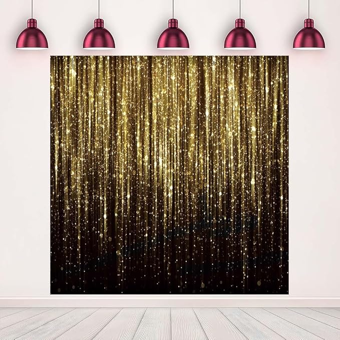 8x8 FT Black Gold Glitter Photo Backdrop Golden Spots Bokeh Sequin Portrait Photography Background Happy New Year Baby Shower Birthday Anniversary Party Banner Decorations Polyester