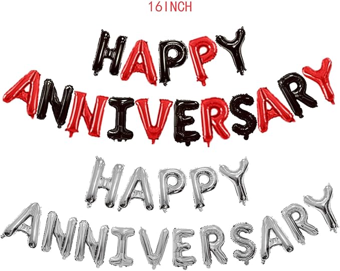 Anniversary Balloons Happy Anniversary Balloon Combination Happy Party Decoration Wedding Decoration (Black red and Silver)