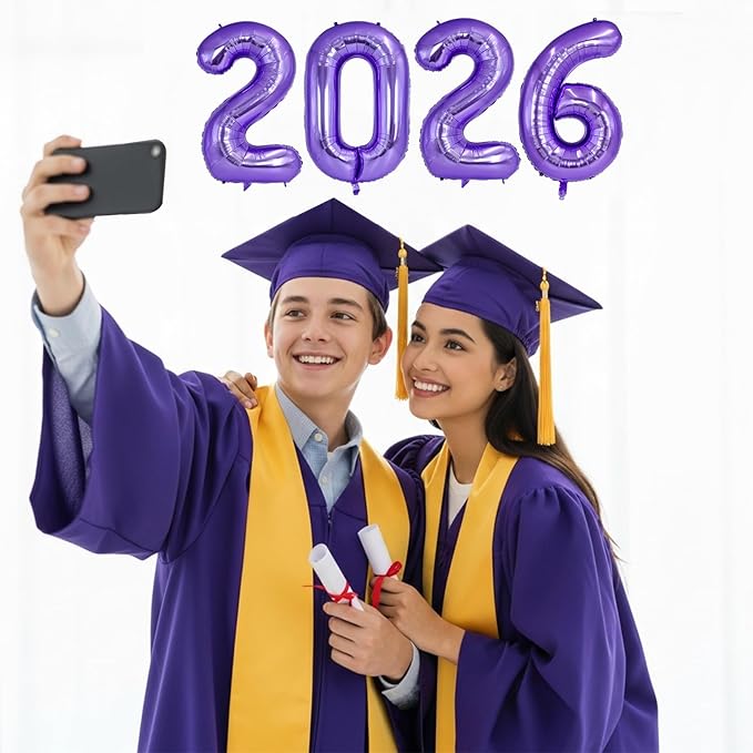 TONIFUL 2026 Purple Foil Number Balloons 16 Inch Purple Number Banner 2026 Graduation Aluminum Foil Mylar Balloons for New Year Eve Christmas Anniversary Party Supplies