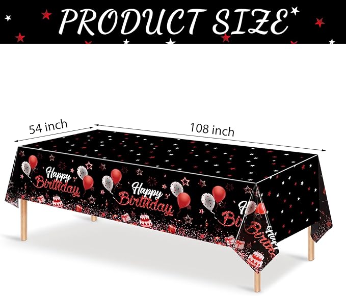 Breling Birthday Party Supplies Confetti Sprinkles Happy Birthday Tablecloths Starry Table Covers for Party Decorations, 54 x 108 Inches(Red and Silver,6 Pack)