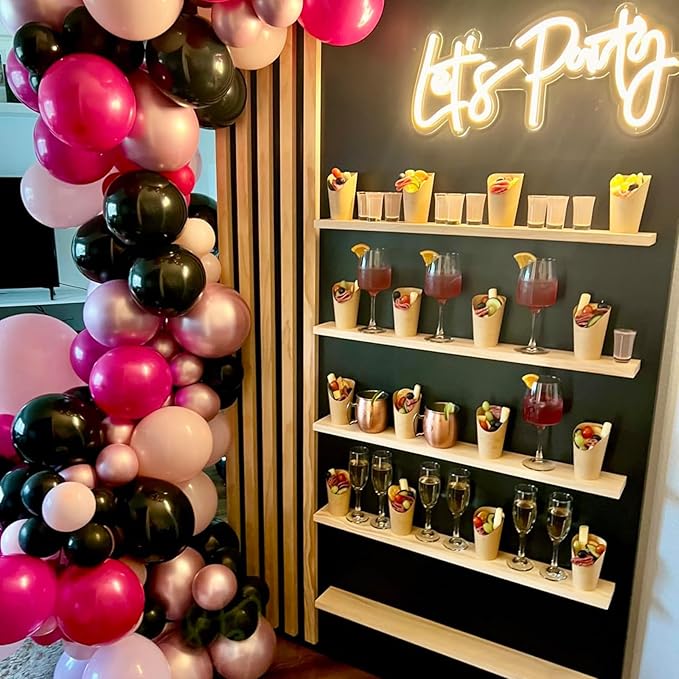 Pink and Black Balloons, 12 Inch Hot Pink Black Balloon with Confetti Balloons for Girls Women Birthday Baby Bridal Shower Wedding Theme Party Decoration