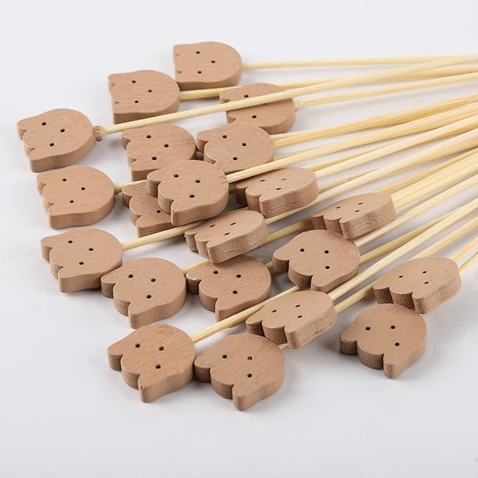 200 Pcs Bamboo Cocktail Picks 4.7 Inch Bear Face Cocktail Sticks Food Picks Garnish Sticks Decorative Toothpicks for Appetizers, Fruits, Dessert, Baby Shower, Birthday Wedding, Party Supplies
