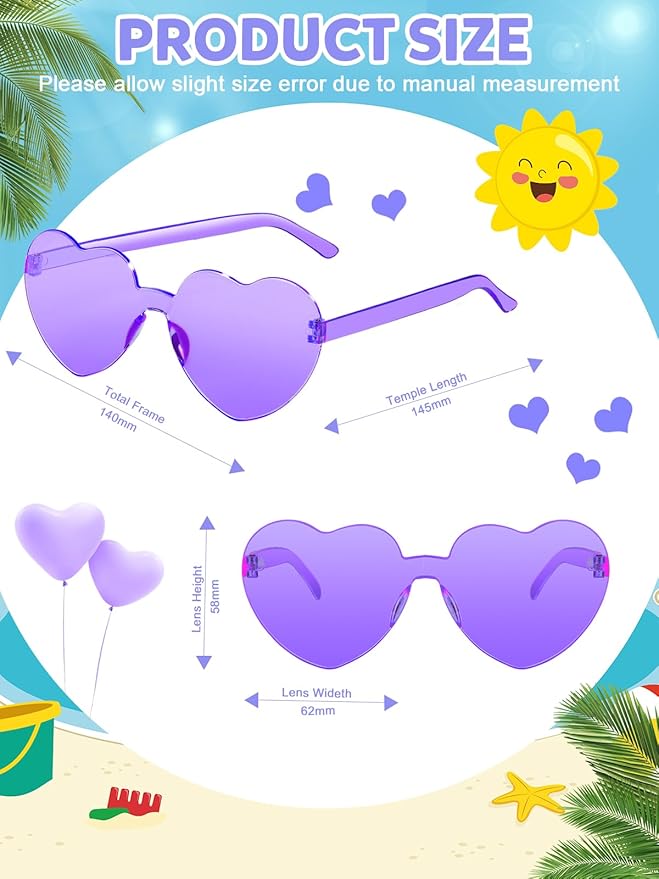 12 Pairs Heart Shaped Sunglasses for Women Colorful Glasses Fun Trendy Transparent Heart Sunglasses Party Favor