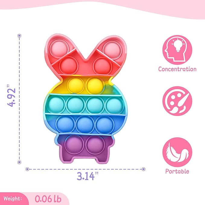 Easter Bubble Fidget Toys, Kids Girls Boys Cute Bunny Sensory Toy Basket Stuffers Toddler Adult Stress Relief Silicone Autism Fidgets Birthday Gifts for Travel Cars Classroom Party Office
