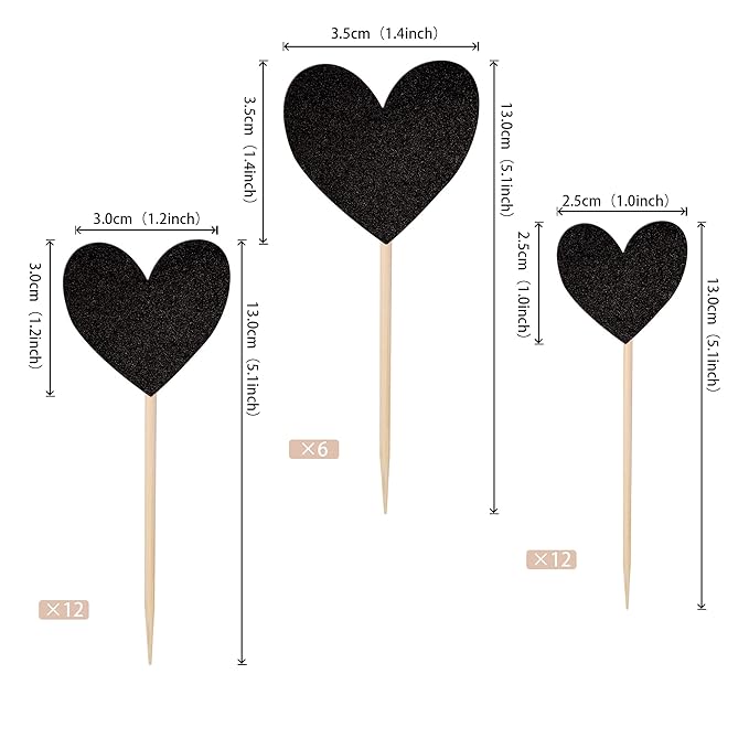 30 PCS Love Heart Cupcake Toppers Glitter Sweet Love Cupcake Picks Bridal Shower Wedding Engagement Cake Decorations for Valentine's Day Baby Shower Birthday Anniversary Party Supplies Black