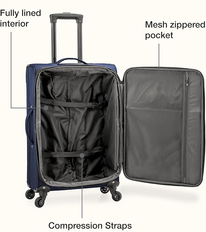 U.S. Traveler Anzio Softside Expandable Luggage with Spinner Wheels, Navy, 3-Piece Set (22/26/30)