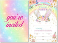 Soiceu Colorful Rainbow Bunny Birthday Party Invitations with Envelopes Set of 20 Floral Some Bunny Girl Birthday Party Invites