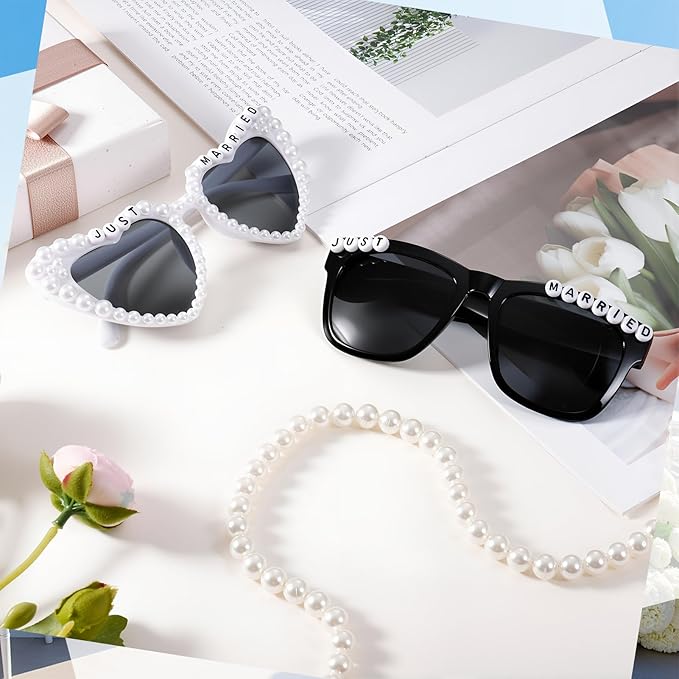 JATEBI Heart Bride and Groom Sunglasses for Wedding Day Just Married Sunglasses Honeymoon Accessorie Wedding Decoration