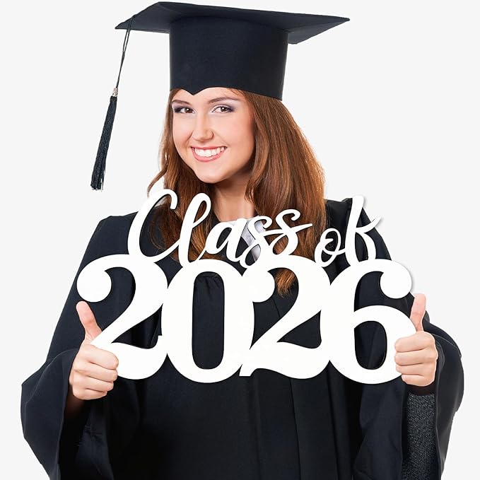 Class of 2026 Wooden Sign Graduation Party Decorations 2026 White Graduation Photo Booth Prop Senior2026 Sign for High School College Party