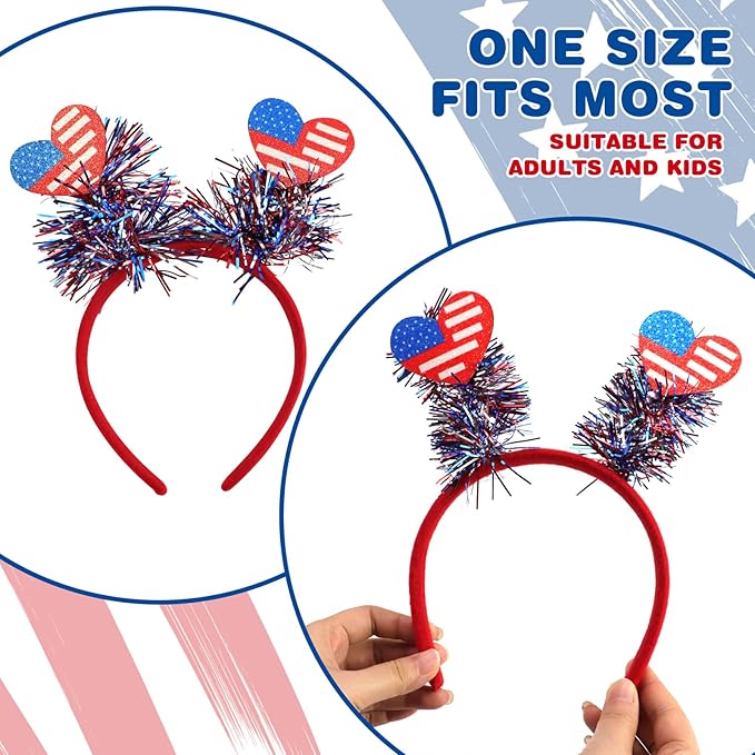 9PCS 4th of July Decorations Patriotic Head Boppers Headband, Independence Day Red White Blue Party Favors Accessories