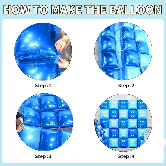 Metallic Navy Blue and Pearl Blue Double Sided Square Foil Balloons Wall,19 Inches Blue Chrome Foil Balloons Tunnel Arch Kit for Bachelorette,Anniversary,Wedding,Birthday Party Background Decoration
