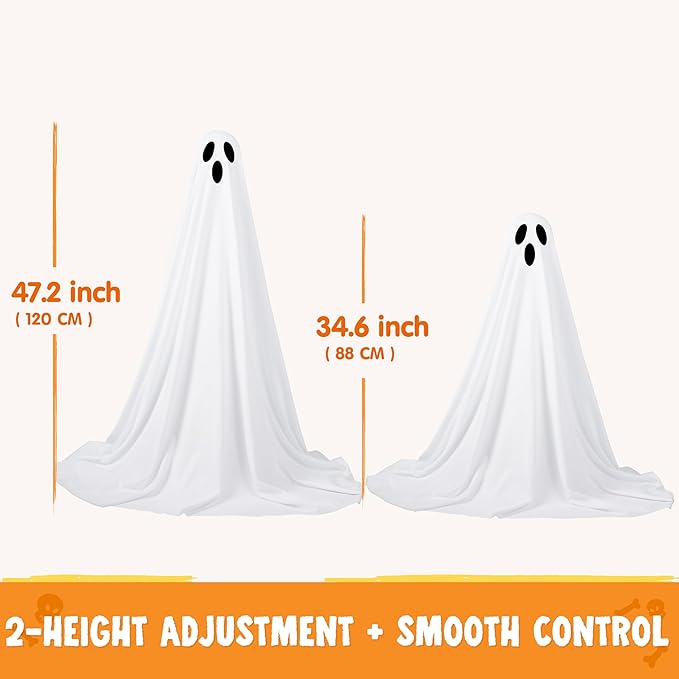 JOYIN 2 Pack 47'' Halloween Decorations Outdoor Light Up Ghost with Timer, Standing Ghost Halloween Decor with Warm String Light for Yard Porch Lawn Garden Party Supplies