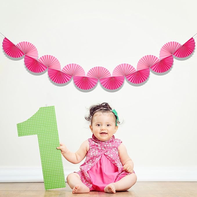 Weekgrat 3 Pack Wedding Paper Fans Garland 15.6ft Colorful Background Ceiling Hanging Decorations Paper Garland Decorations Set for Birthday Party Supplies 3D Bachelorette Party Decoration(Pink)