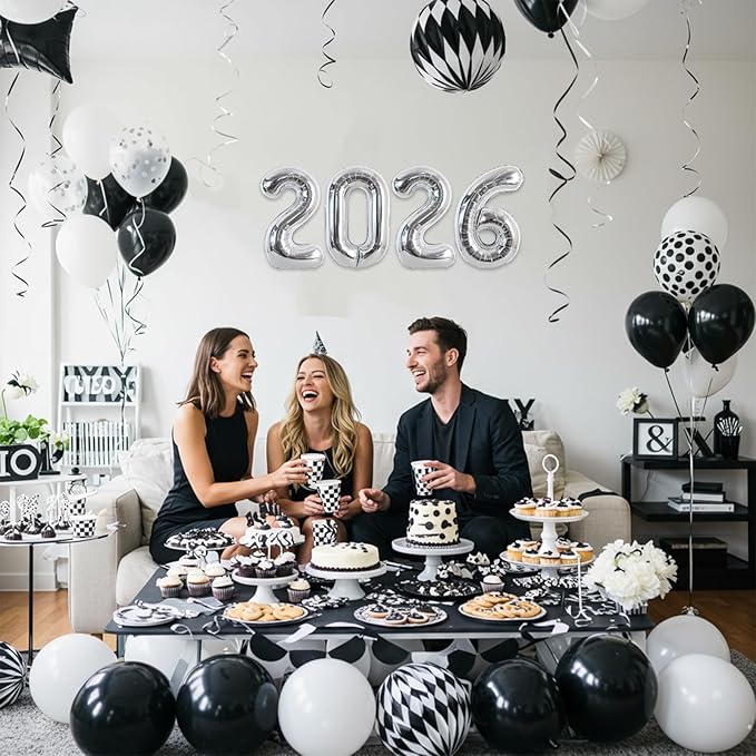 TONIFUL 2026 Silver Foil Number Balloons 16 Inch Silver Number Banner 2026 Graduation Aluminum Foil Mylar Balloons for New Year Eve Christmas Anniversary Party Supplies