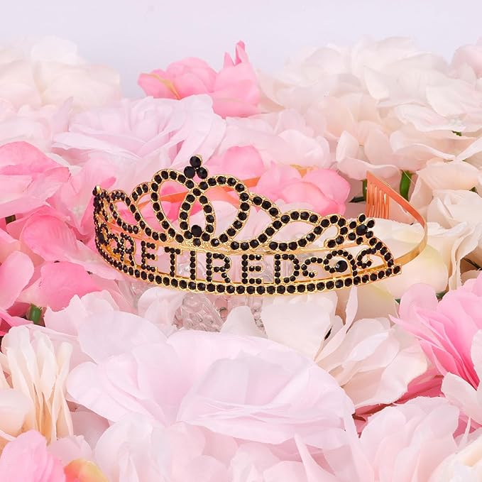 SuPoo Retirement Party Decorations Retired Sash for Women Black Gold Retired Tiara Crown Rhinestone Headband Retirement Gifts The Legend Has Retired Sash for Both Women and Men Party Supplies Favors