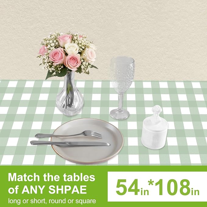 Oigco 3 Pack Sage Green Gingham Tablecloth 54 x 108 Inches, Rectangle Disposable Sage Green Checkered Tablecloth, Picnic Table Cover for Outdoor, Camping, Birthday Decorations