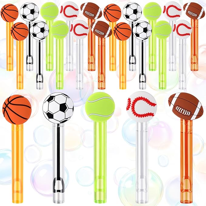 Jenaai 24 Pcs Sports Themed Bubble Wands Balls Shaped Bubble Wand Party Favors for Outdoor Summer Activity Cartoon Birthday Gifts Carnival Goody Bag Stuffers Wedding Supplies