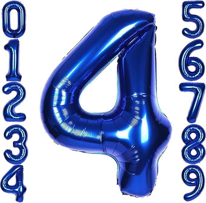 40Inch Navy Blue 4 Balloon Number Large Helium Royal Blue Number Balloons 0-9 Giant Digital 4th Foil Mylar Big Party Balloon for Boy Birthday Party Anniversary Graduation Decorations