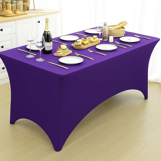 Fixwal 3 Pack Purple Table Cloths Rectangle 6FT, Tablecloths Rectangular Stretch Spandex Fitted Table Covers 6 FT for Parties, Trade Shows, Banquet, Weddings, Event
