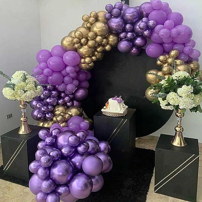 Purple Balloons Garland Arch Kit, Dark Purple Lavender Light Pastel Balloon Metallic Gold Balloons and Explosion Star Foil Balloons for Women Birthday Wedding Party Decorations Supplies