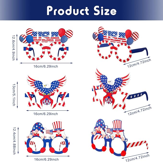 Liliful 4th of July Eyeglasses Bulk Patriotic Paper Eyeglasses Party Independence Day Photo Booth Props 4th of July Decorations for Independence Day American USA Flag Patriotic Party Supplies(32 Pcs)