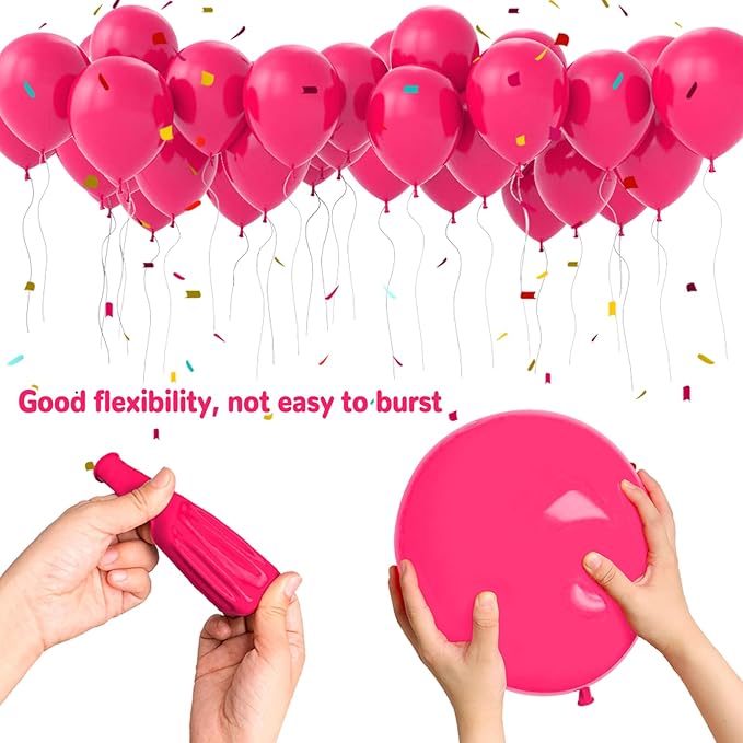 Hot Pink Balloons 100 pcs 12 inch Thicken Latex Hot Pink Balloon Pink Round Helium Ballons for Birthday Wedding Valentines Anniversary Baby Shower Kids Party Decoration Supplies