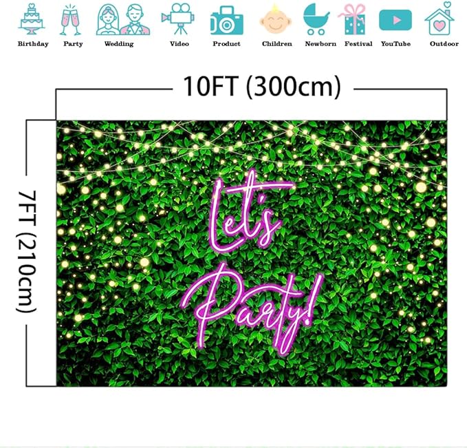 Mocsicka Let's Party Backdrop Greeny Glitter Lights Happy Birthday Background Let's Party Kids Chirldren Birthday Party Supplies Photo Booth Props (10x7ft)