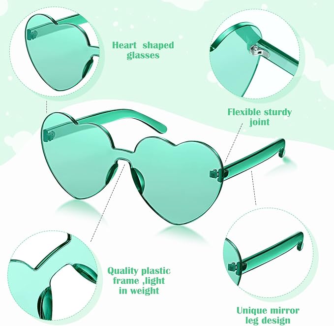 Frienda 8 Pairs Heart Shaped Sunglasses for Women Rimless Heart Glasses Candy Color Sunglasses for Party Favor