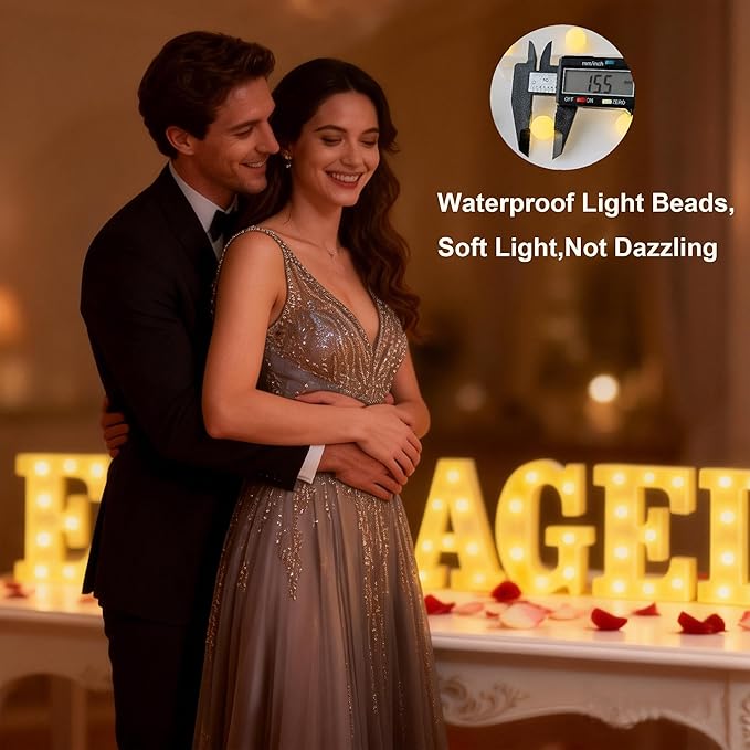 8.6 Inch Engaged LED Letter Lights - 7 Pcs Battery Powered Marquee Letters Sign, Warm Yellow Glow for Wedding Engagement Bridal Shower Proposal Party Table Wall Decor