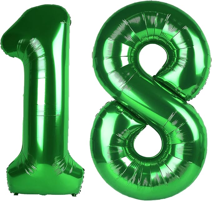 40 Inch Green Number 18 Digital Balloon,Jumbo Mylar Foil Helium Balloon for 18 Balloons for Birthday Party,Wedding Anniversary Party Decorations