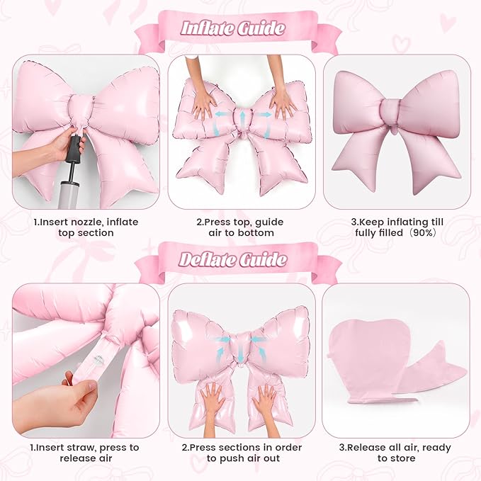16Pcs Pink Heart Balloons, 38 Inch Bow Balloons, Double Stuffed Pearl Pink Clear Balloon and Bow Heart Shaped Foil Balloon for Girls Birthday Wedding Bridal Baby Shower Valentines Day Decorations