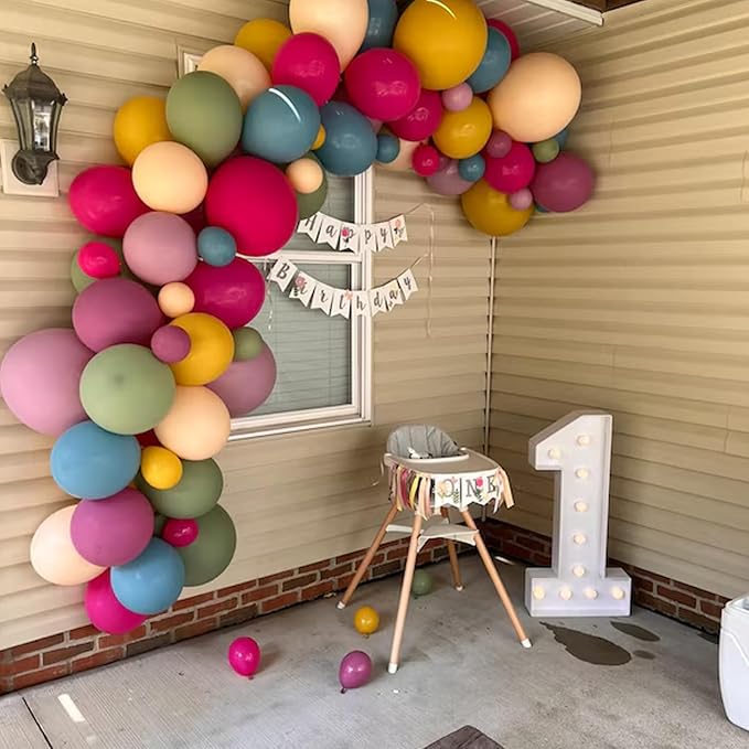 Spring Balloons Garland Arch Kit, 122Pcs Flower Pink Green Yellow Balloons, Purple Blue Hot Pink Beige Balloons For Boho Modern Wildflower Shower Baby In Bloom Birthday Spring Garden Party Decorations