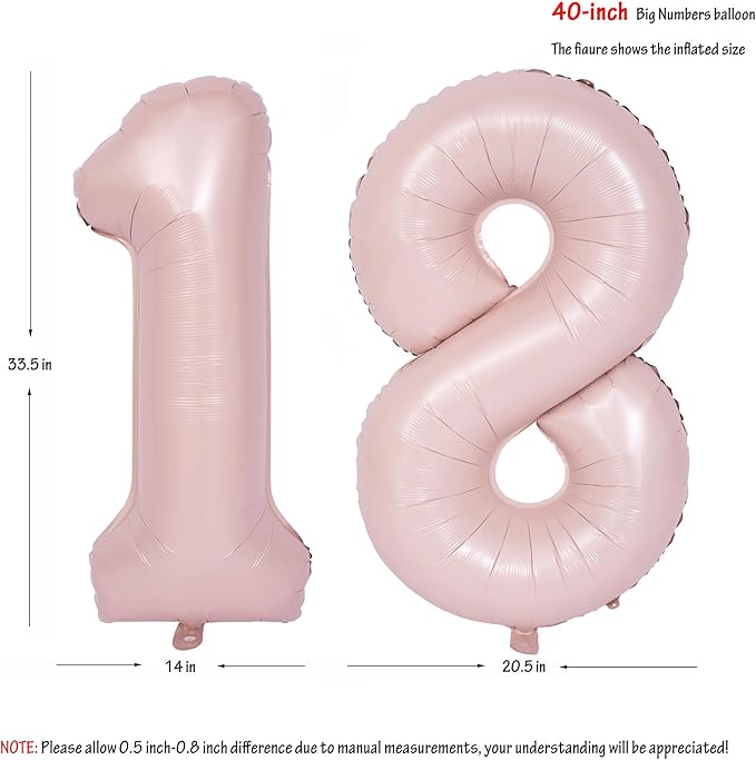40 In Matte Pink Number Balloons Helium Foil Mylar Balloon Birthday Party banquet Decoration Digital 18