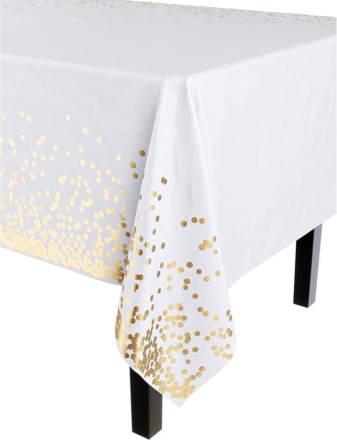 Exquisite 12-Pack Premium Plastic Tablecloth Black & Gold Dot Rectangular Plastic Tablecloth - 54x108 Inch, Pack of 12