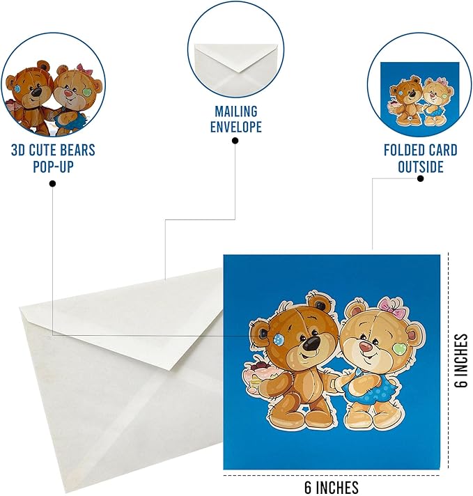 Pop up Cute Bears Card - 3D Greeting happy birthday card for her | 6×6 Gift Card - Perfect Keepsake pop up birthday cards Gift For Birthday, Anniversary, Thank You, All Occasions