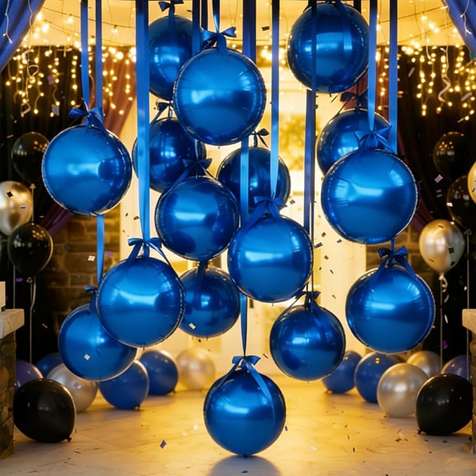 Biapian 12 Pcs Navy Blue Round Foil Balloons, 22" 18" 15" 10" 4D Round Ball Shape Balloon, Giant Dark Blue Metallic Balloons for Birthday Party Baby Shower Graduation Disco Prom Decorations Supplies