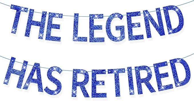 The Legend Has Retired Banner Blue Glitter Pre-Strung No DIY Retirement Banner Decorations for Men Women Retirement Party Supplies(Blue)