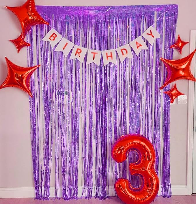 Tinsel Backdrops Curtains Party Decorations, Purple Streamers Birthday Decoration for 30th Women Men, Photo Booth Props for Wedding, 2Pack 3.28X6.56Ft