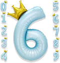 AULE 40 Inch Big Light Blue 6 Balloon Number with Crown Large Foil Helium Number Balloons 0-9 Jumbo Giant Happy 6th Birthday Party Decorations Huge Mylar Anniversary Party Supplies