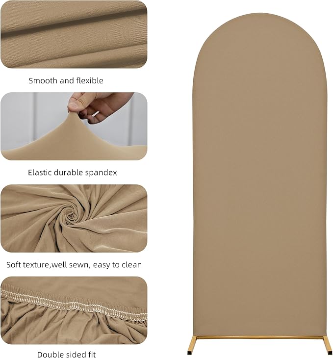 Arch Covers,Arch Backdrop Stand Fitted Cover for Wedding Birthday Party Ceremony Banquet Decoration(6.6FT,Khaki,Cover Only)