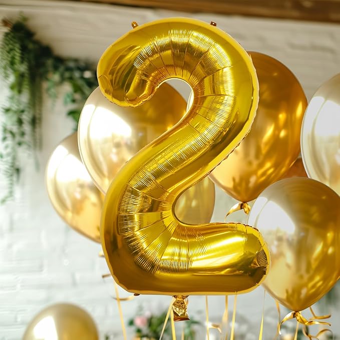 40 Inch Large Gold Number Celebration and Decoration Balloon for Birthday Parties, Graduations, Anniversaries, Weddings, Photo Shoots, Special Events - Helium Foil Mylar (Gold Number 2)