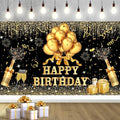 YinQin 180x120 cm Glitter Golden Black Happy Birthday Party Photography Backgrounds Backdrops Cloth 71x47 inch Shiny Black Gold Happy Birthday Sign Banner Bday Party Supplies Decoration for Women Men