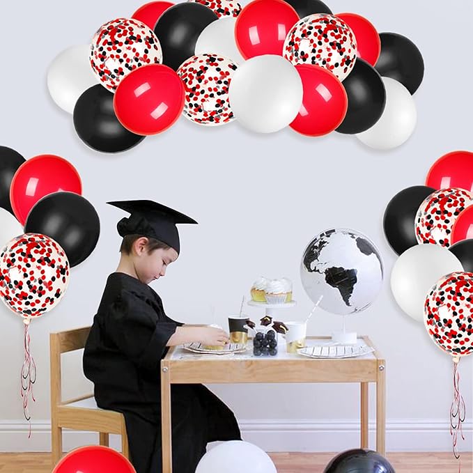 JOYYPOP 80Pcs Red White and Black Latex Balloons with Confetti Balloons for Graduation Poker Card Party Decorations, Casino, Race Car Party, Red and White Graduation Decorations