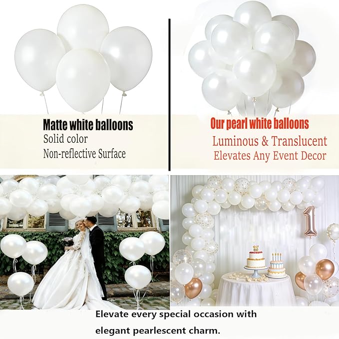 Pearl White Balloons 12 Inch 50PCS Matte Balloons Round Pearlized White Latex Balloons for Wedding Birthday Christmas Baby Shower Anniversary Backdrop White Theme Party Arch Decorations