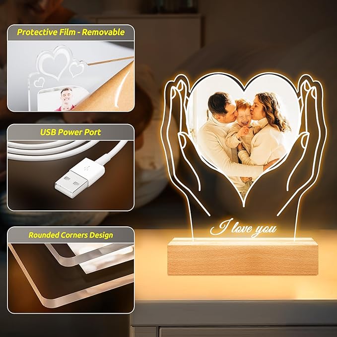 Custom Picture Frames with Photo, Customized Photo Frame, Personalized Picture Frame, Customized Birthday Gifts for Women Men Mom Dad Baby Kids Grandma Grandpa Family