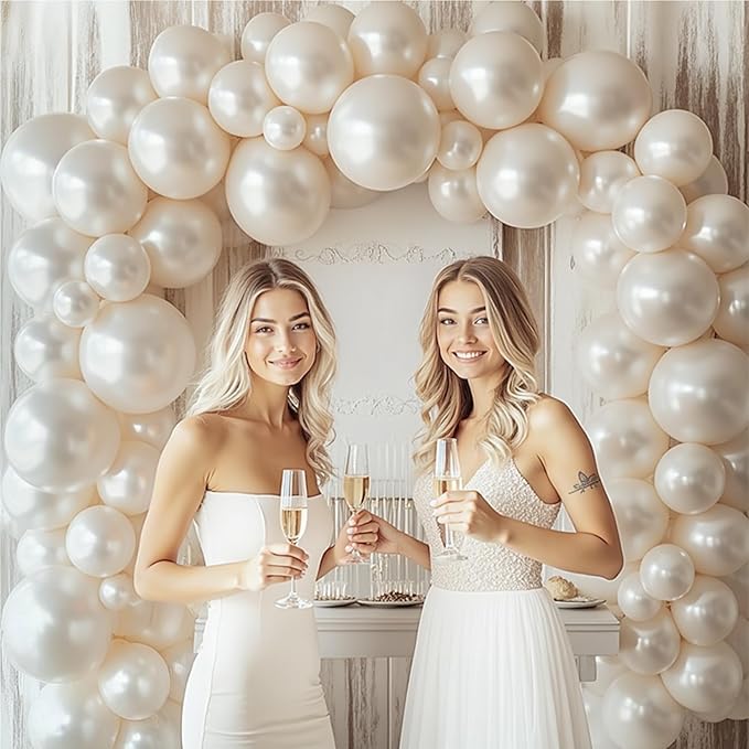 Pearl Sand White Balloons Arch Kit,Double Stuffed White Ivory Beige Cream Balloon Different Sizes 18/12/10/5 Inch Off White Balloon for Wedding Engagement Birthday Bachelorette Decorations