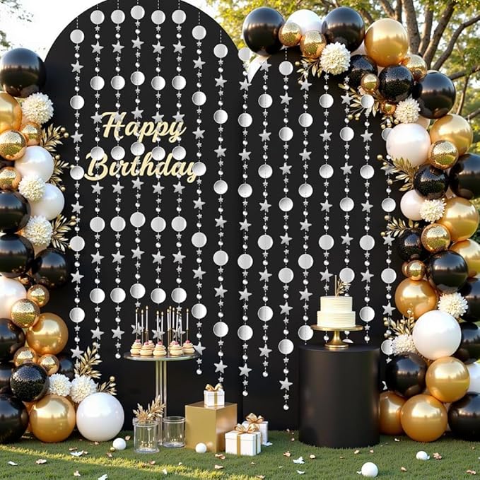 Glitter Star Garlands Decorations, 52 Feet Star Paper Garland Banner, Circle Dot Star Hanging Streamers for Valentine's Day Wedding Anniversary Ramadan Birthday Graduation Party Supplies Decorations