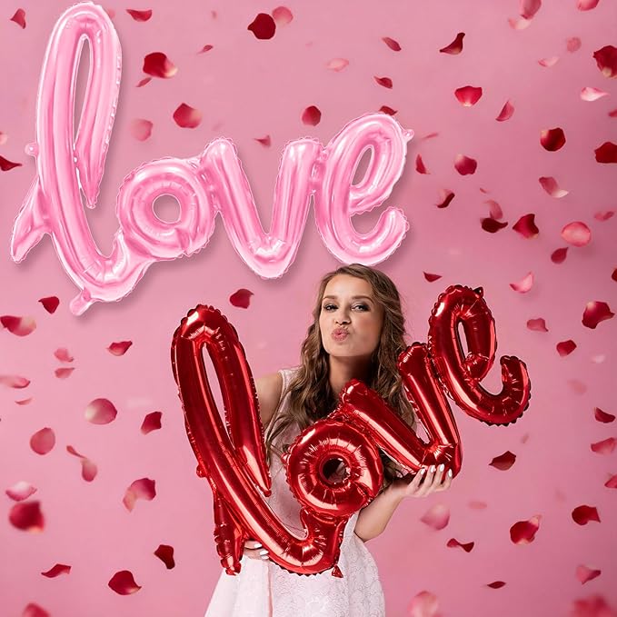 Large Love Foil Balloon 42 Inch Red Pink Love Letters Balloons Banner Giant Valentines Day Balloons Decorations for Valentine Day Romantic Bridal Shower Wedding Anniversary Engagement Party Decoration