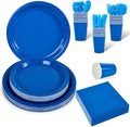 Ottin 169PCS Roayl Blue Party Supplies for 24 Guests – Disposable Paper Plates, Napkins, Cups, Forks, Knives, Spoons & Tablecloth for Birthday, Wedding, Halloween, Thanksgiving, Christmas, New Year
